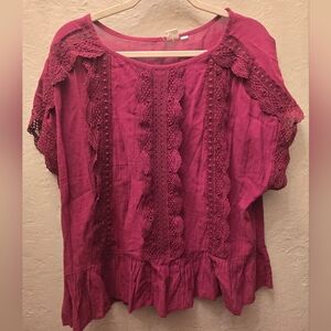 GAP Boho Lace Blouse – Romantic Ruffle Hem Burgundy XL